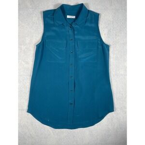 Equipment Femme Teal Blue 100% Silk Sleeveless Button Down Blouse Chic Small